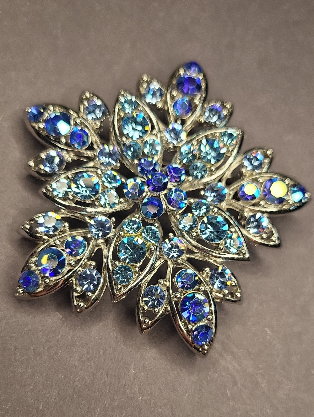 Blue Crystal Floral Brooch